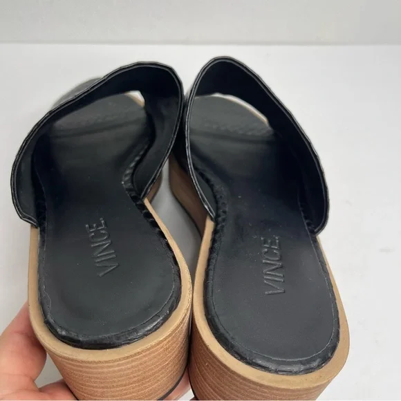 Vince Saskia Black Leather Snake Embossed Slide Flatform Sandal Size 8M Comfort - Picture 12 of 17